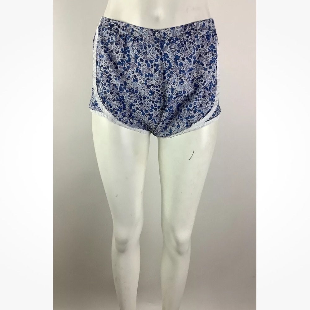 Ann Mashburn Sz XS Poplin Track Shorts Floral Print Blue 100% Cotton Pullon
